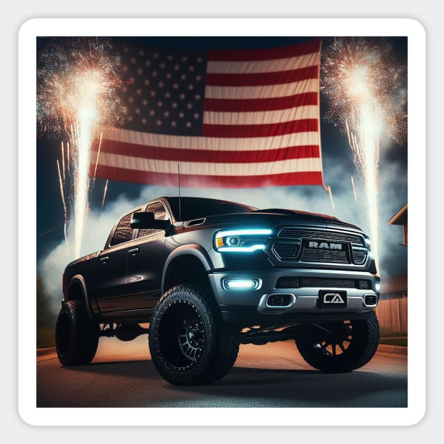 Dodge Ram and The American Flag by Gas Autos Magnet by GasAut0s